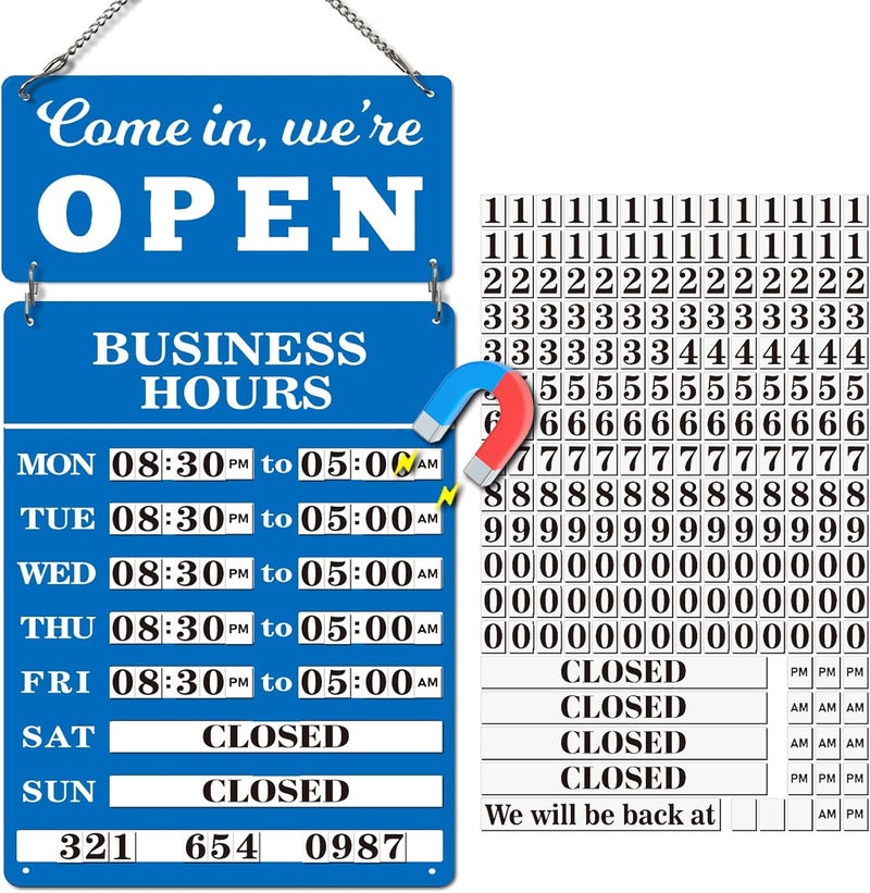 Magrooyar Magnetic Changeable Business Hours Sign, Metal Hours of Operation Signs for Business, Store Hours Sign for Glass Door or Window (BL-hours&open/close) - Image 1